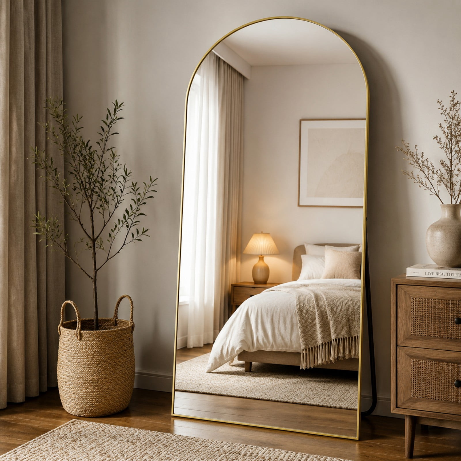 GRAHMCY 77"x38" Arched Full Length Mirror Floor Standing Mirror, Gold