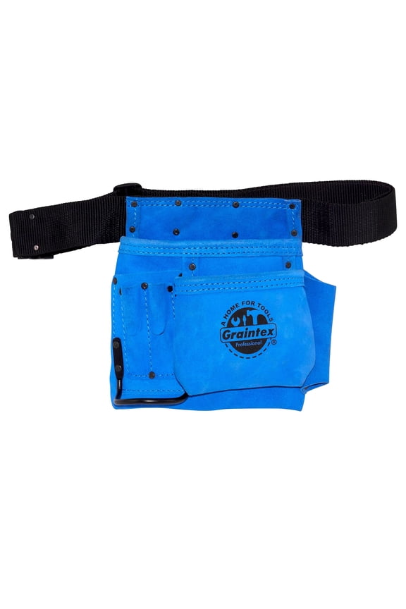 SS2045 5 Pocket Nail & Tool Pouch Blue Color Suede Leather with 2 Webbing Belt for Constructors, Electricians, Plumbers, Handymen
