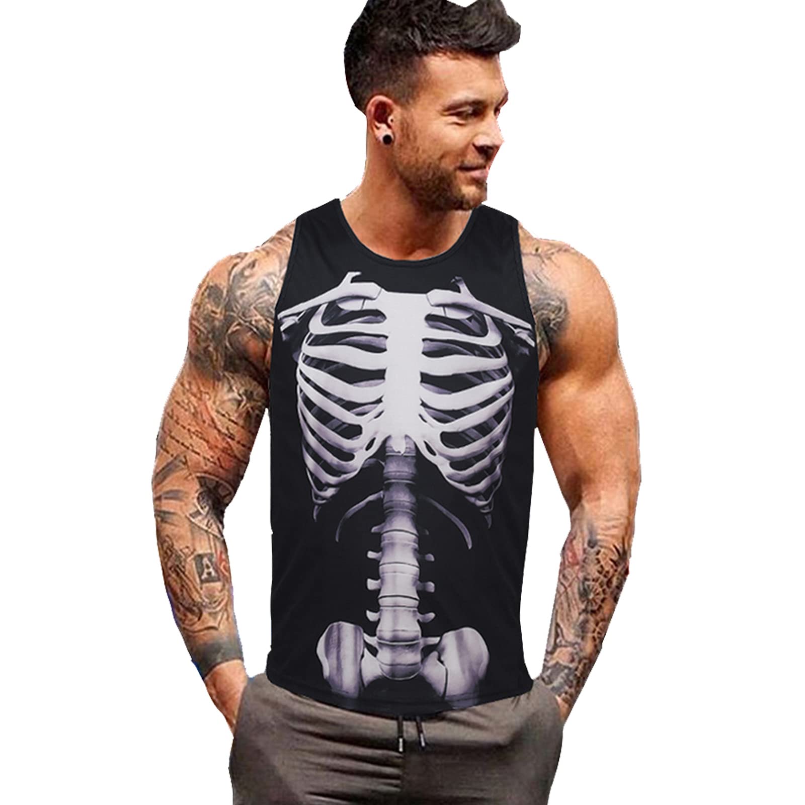 GRAJTCIN Men Skeleton Tank Tops Workout Sports Gym Tank Tops for Men