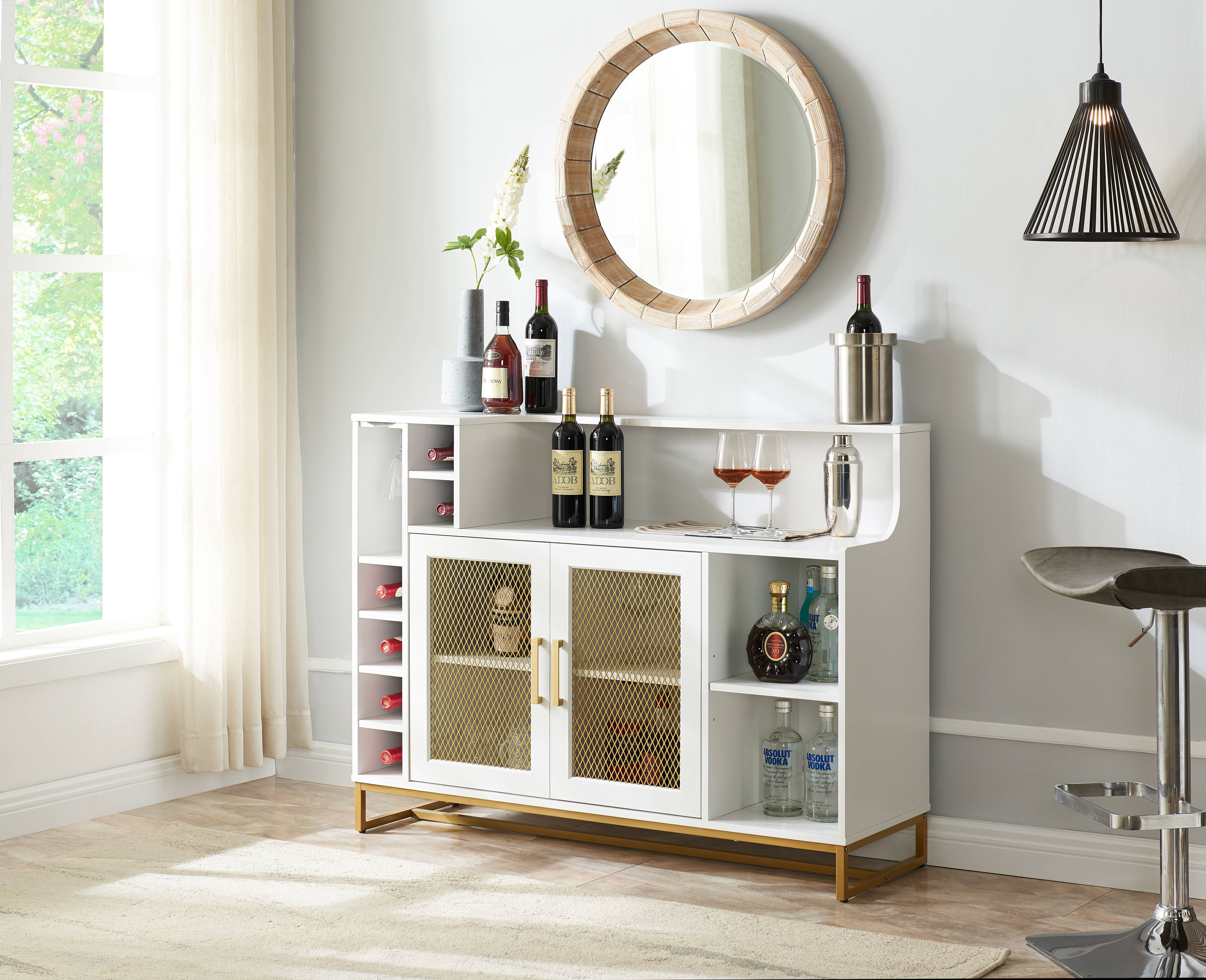 GRAMERCY WAY Elegant Bar Cabinet with Glass Doors -Tier -Compartment ...