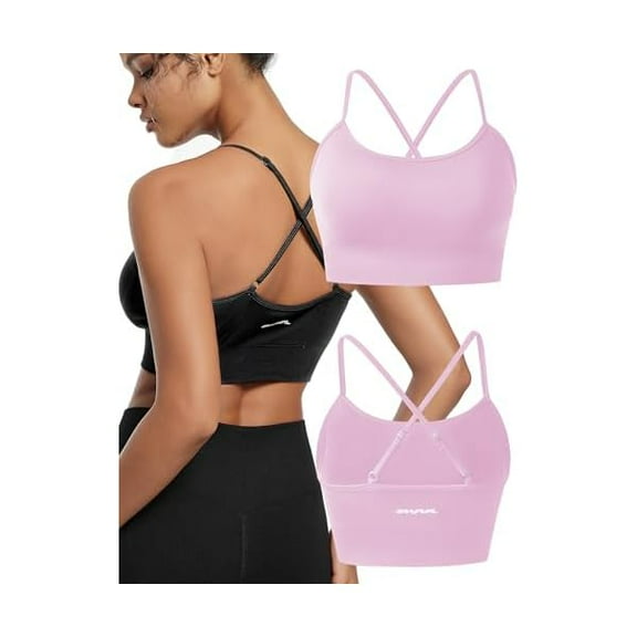 GRAMVAL 2PCS Sports Bra for Women Crossback Mid Impact Sports Bra Medium Support Racerback Sports Bra with Removable Cups