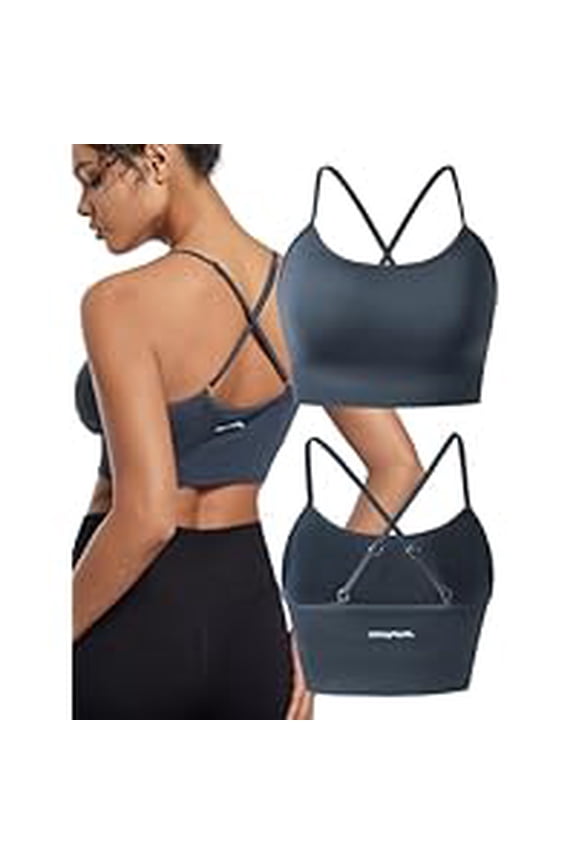 Sports Bra for Women Crossback Mid Impact Sports Bra Medium Support Racerback Sports Bra with Removable Cups Dark Blue