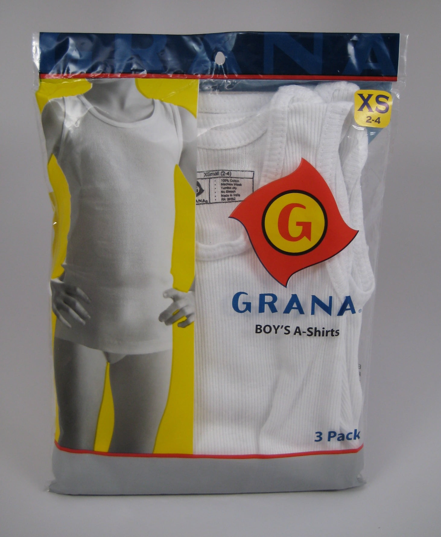 GRANA Men's Undershirts, White Cotton A-Shirts, 3 Pack