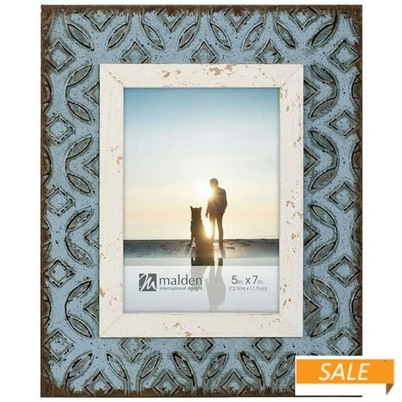 GRANBY BLUE DISTRESSED METAL TILE 5x7 frame by Malden - 5x7
