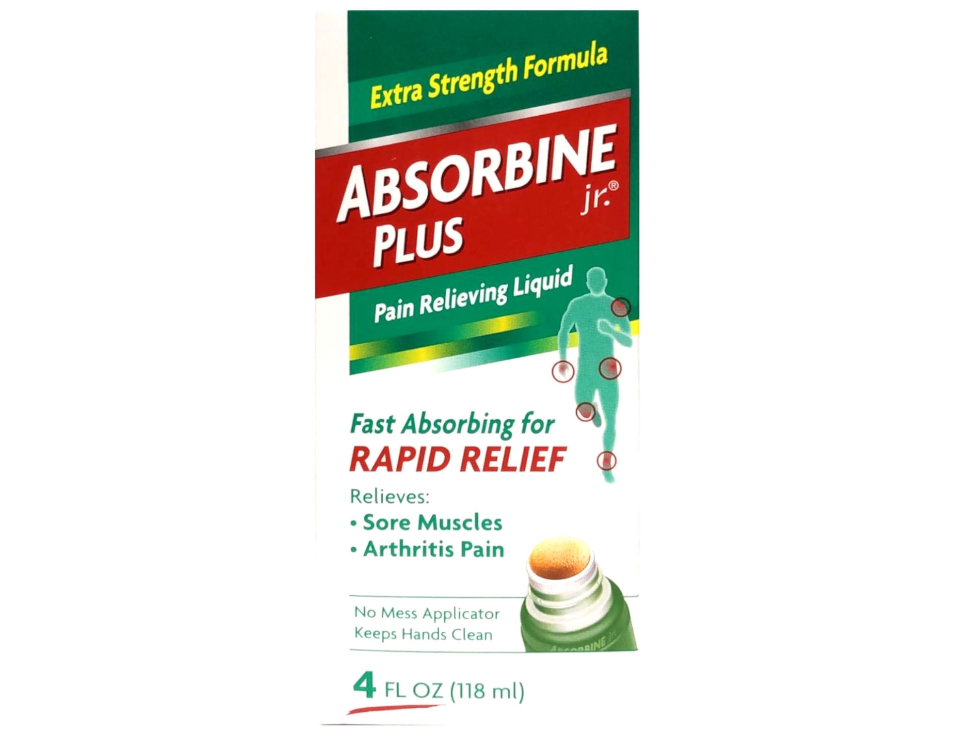 ABSORBINE JR. Extra Strength Pain Relieving Liquid, for Muscle, Joints, Arthritis Pain, with No-Mess Applicator, 4 Oz (Pack of 3)