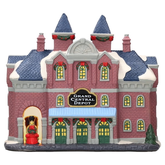 Light-Up Grand Central Depot Christmas Village Building, Multicolor, 8", by Holiday Time