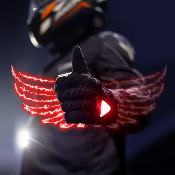 GRAND PITSTOP Night Wing Motorcycle Gloves for Men and Women, inbuilt Light Indicator, Finger Touchscreen Motorbike Gloves - Black-M