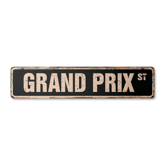 GRAND PRIX Vintage Aluminum Street Sign race racer competition circuit tires rustic metal tin | Indoor/Outdoor |  30" Wide