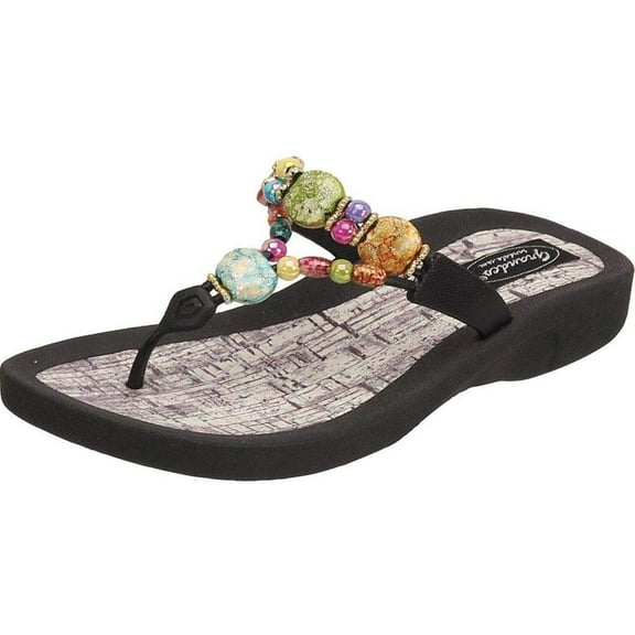 GRANDCO Women's Marble Cork Beaded Waterproof Molded Sole Beach Thong Sandals