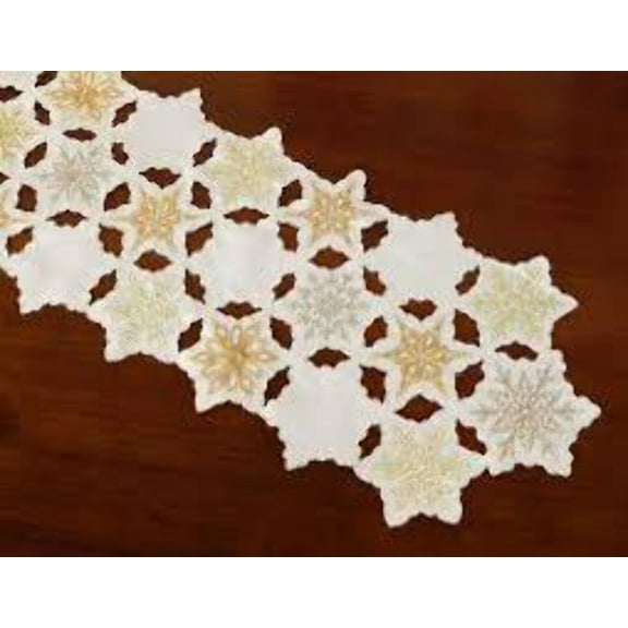 GRANDDECO Christmas Holiday Table Runner with Embroidered Elegant Snowflake Festive Winter Table Topper for Family Xmas Home Kitchen Dinner Party Table (Table Runner 13X3633X90CM))