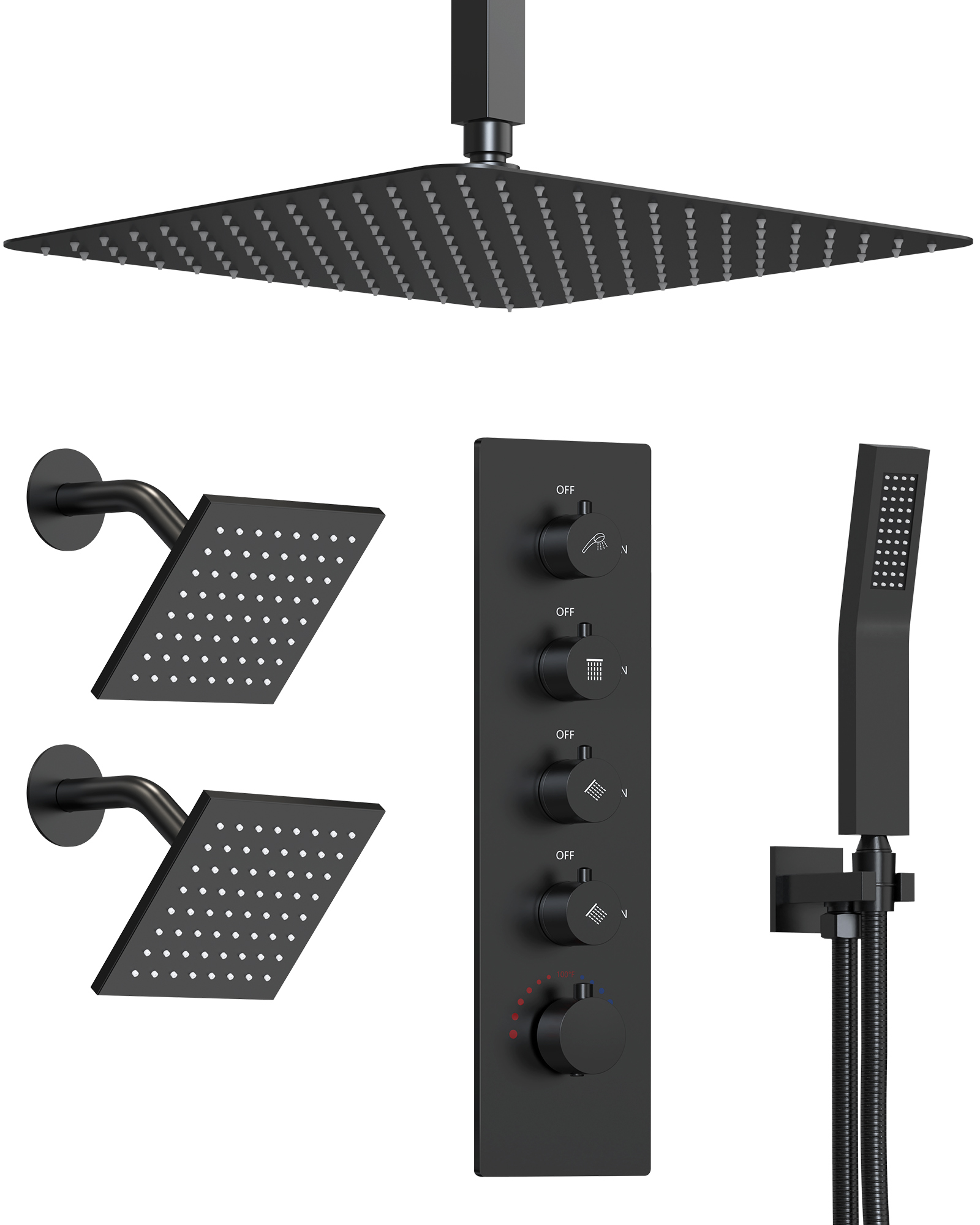 GRANDJOY 16 in. Celling Mount Shower Head System, Stainless Steel