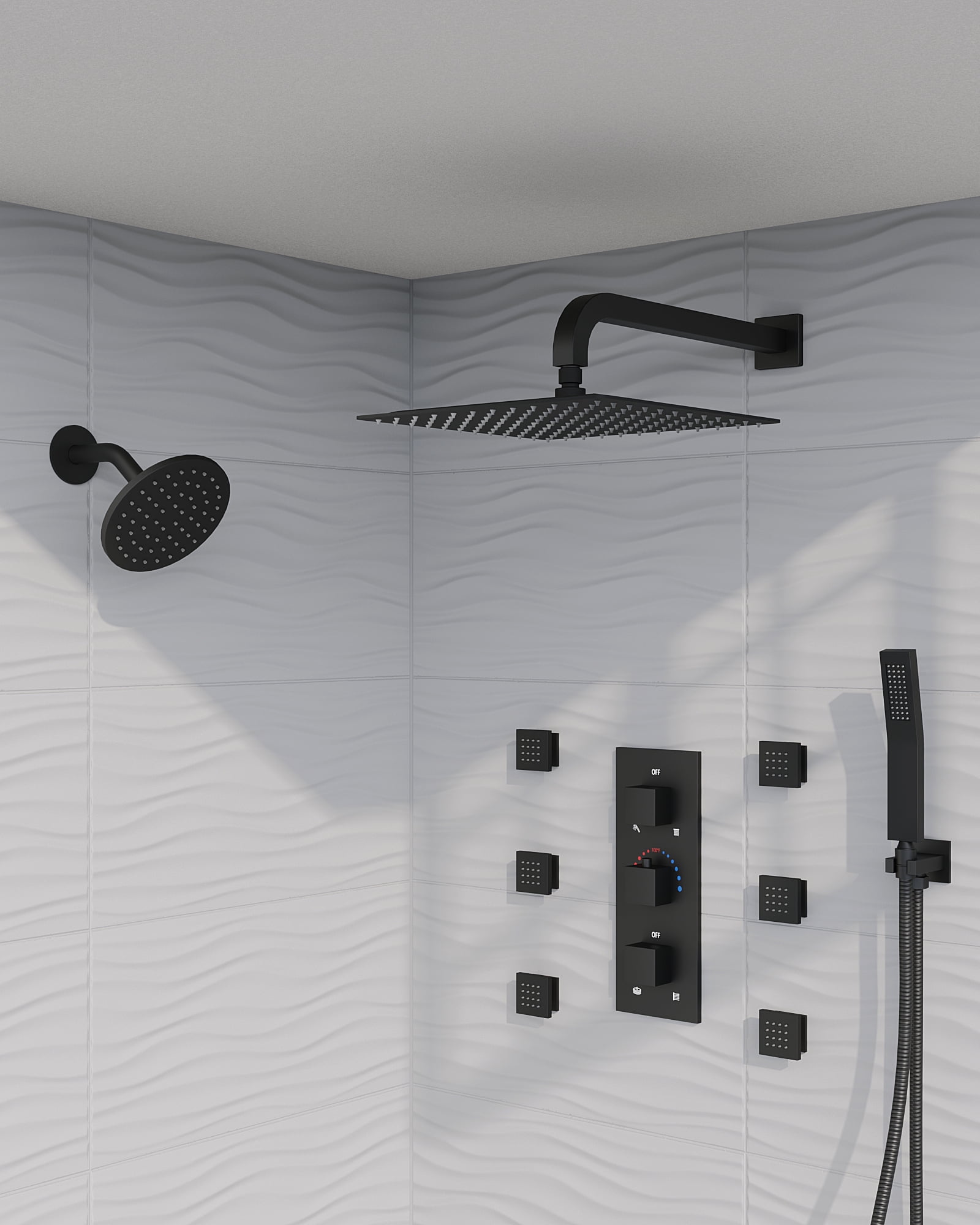 GRANDJOY Dual Rain Shower Heads System Set 12 & 6 inch Double Shower