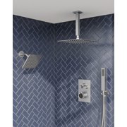 GRANDJOY Dual Wall Mount Rainfall Shower Head System Luxury Adjustable 12 inch & 6 inch Shower Faucet Set with Handheld Shower Spray Thermostatic Pressure Balance Value, Brushed Nickel