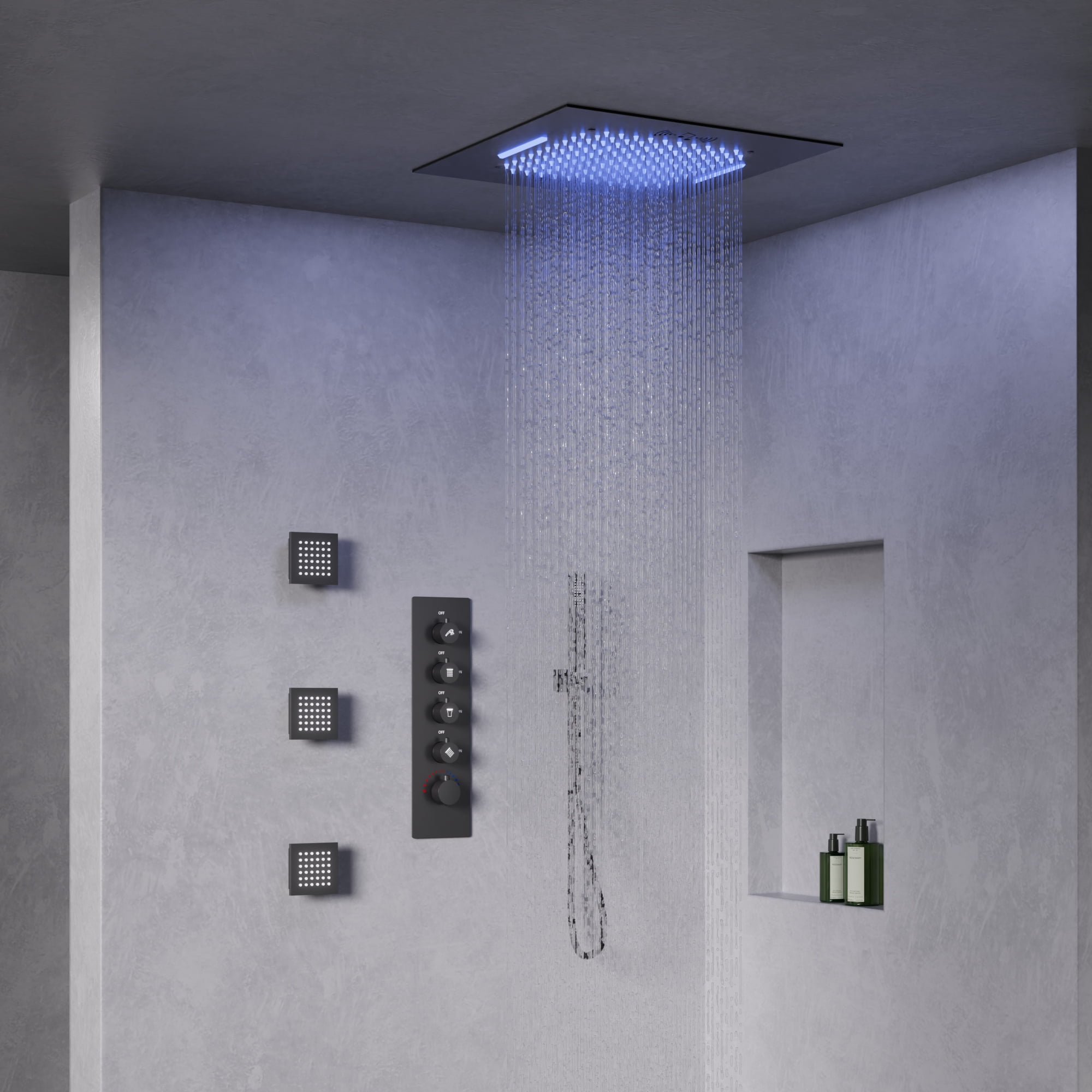Matte Black 20" LED Ceiling Shower System with Bluetooth Speaker