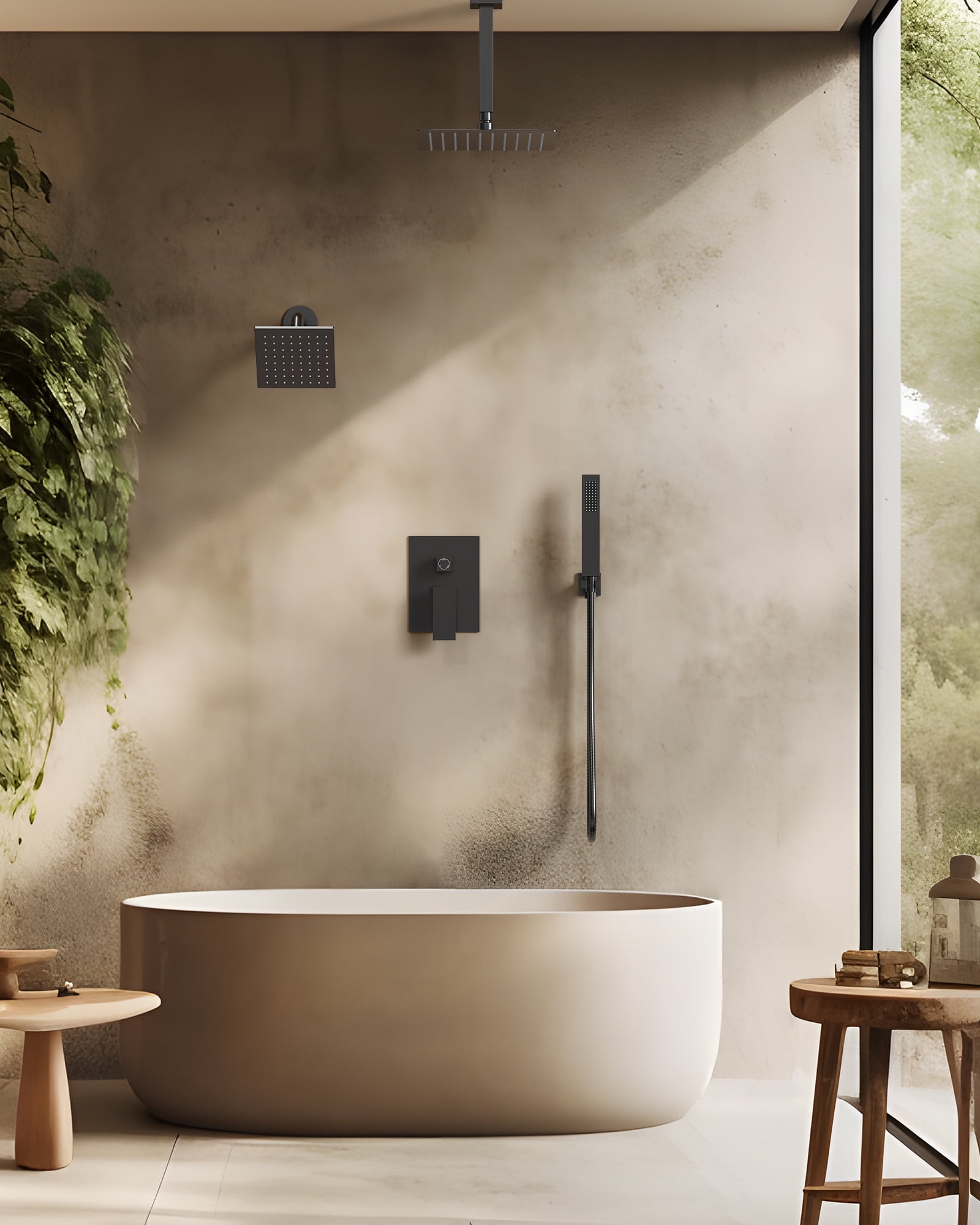 GRANDJOY Shower Faucet System with 3 in 1 Valve 3-Spray Dual Ceiling ...