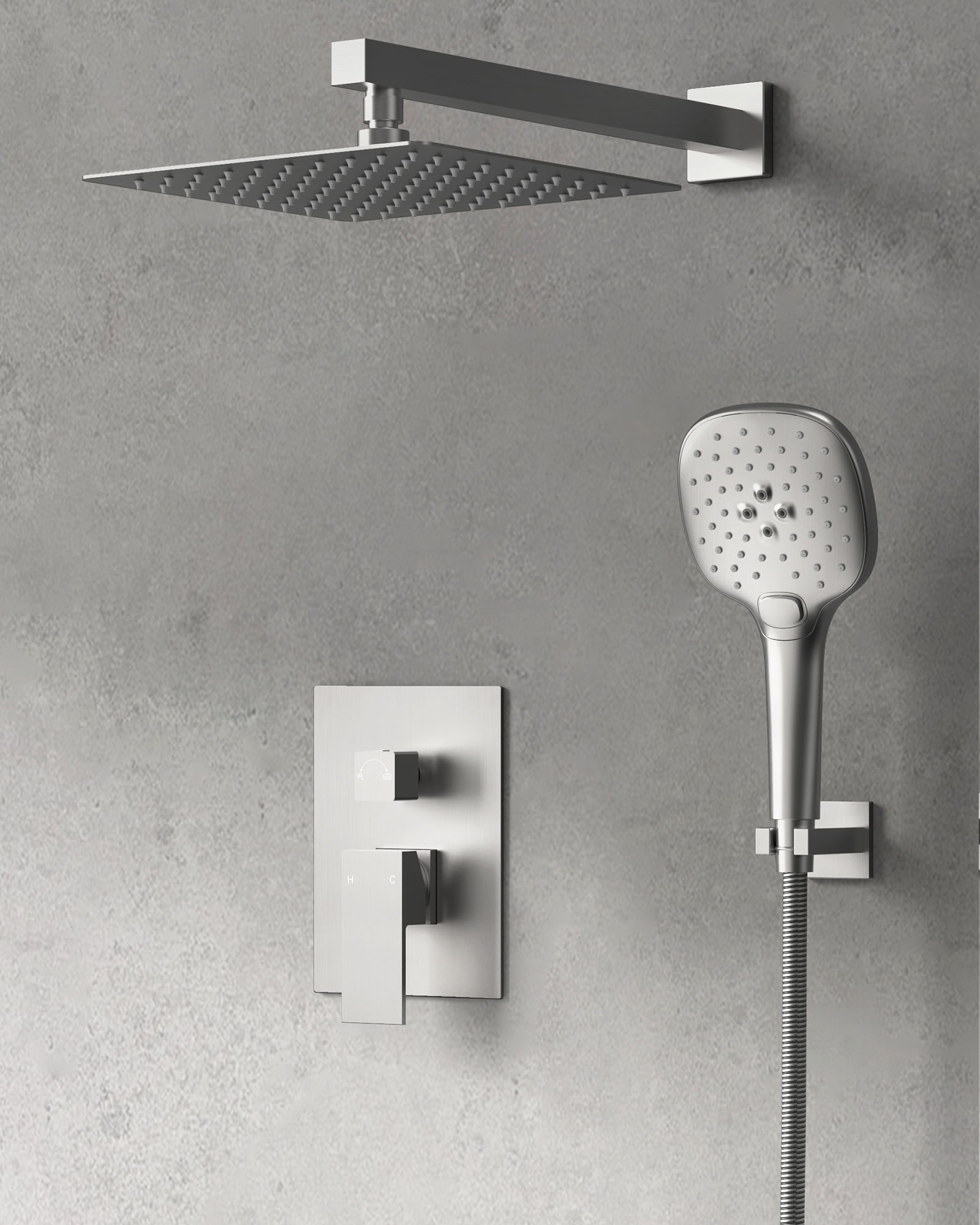 Nickel Wall Mounted Adjustable Rain Shower System with Handheld