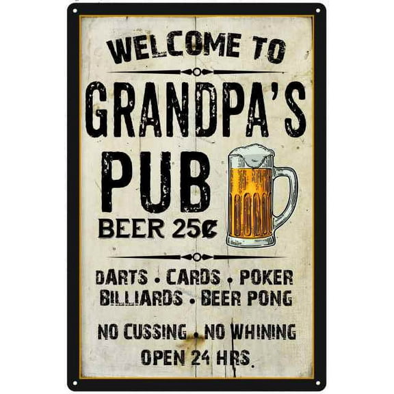 GRANDPA'S Pub Sign Vintage Man Cave Bar Wall Decor Gift 8x12 Metal 108120028003