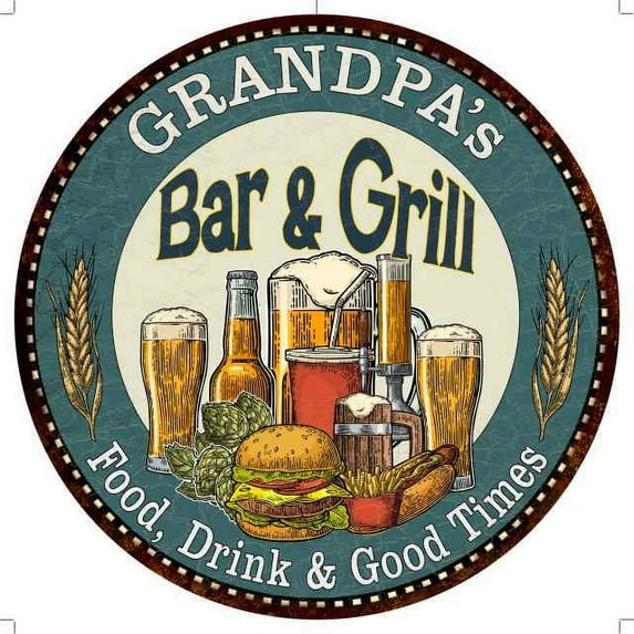 GRANDPA's Bar and Grill 14" Round Metal Sign Kitchen Wall Decor 100140023502