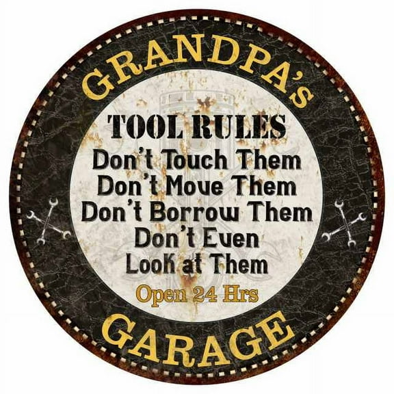 GRANDPA's Garage Rules 14" Round Metal Sign Garage Bar Wall Decor 100140013502