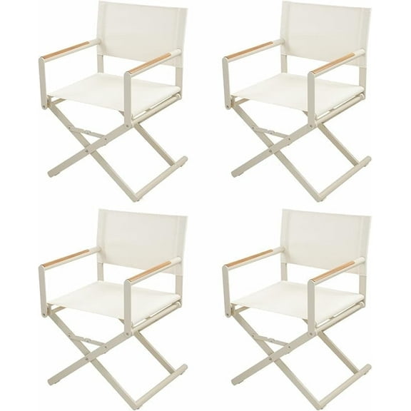 GRANDPATIO 22" Extra-Wide 4-Pack Directors Chairs, Foldable, Steel Frame, UV-Resistant Mesh, Wood Grain Armrests, Indoor/Outdoor, Apricot
