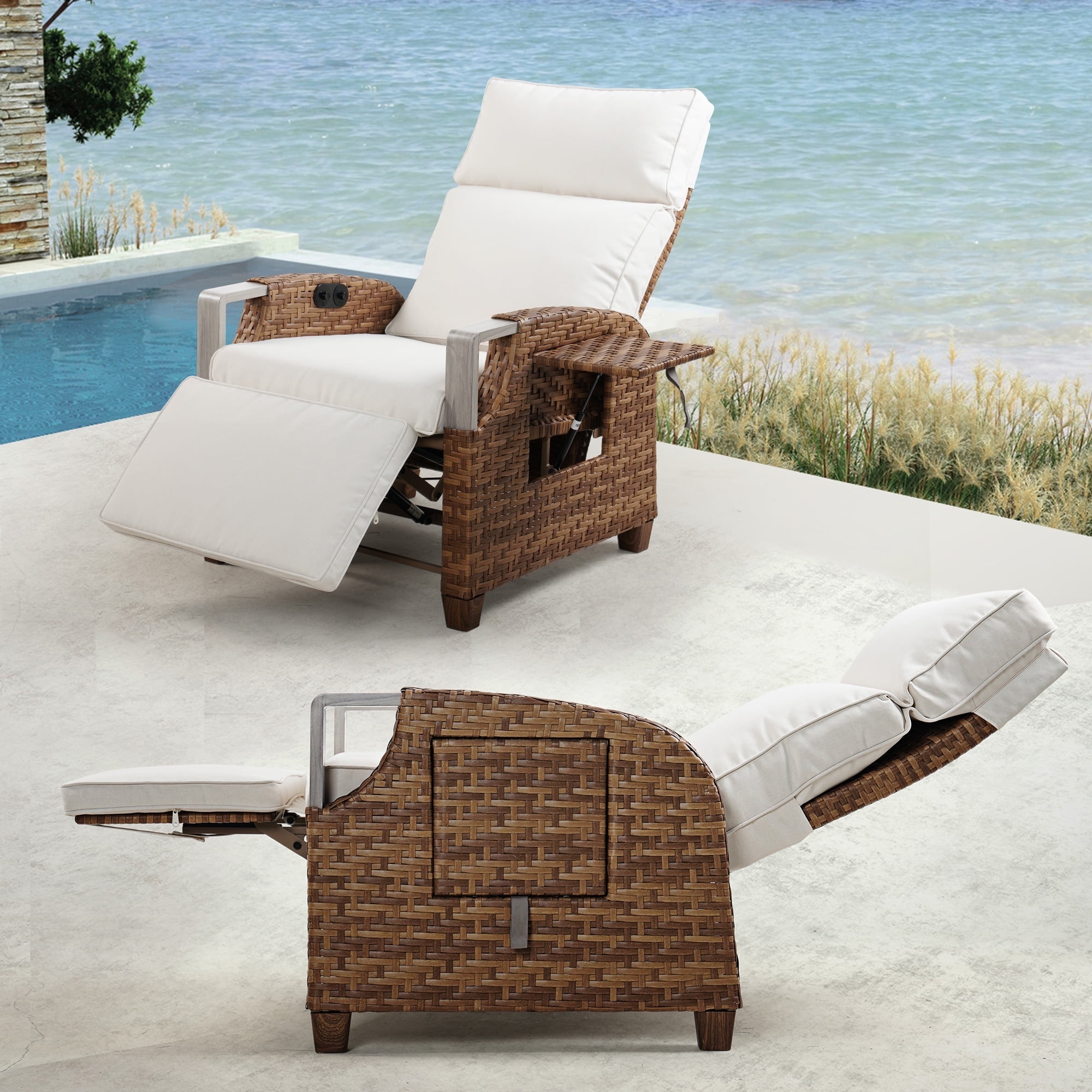 GRANDPATIO 2Pcs Wicker Indoor/Outdoor Recliner with Independent