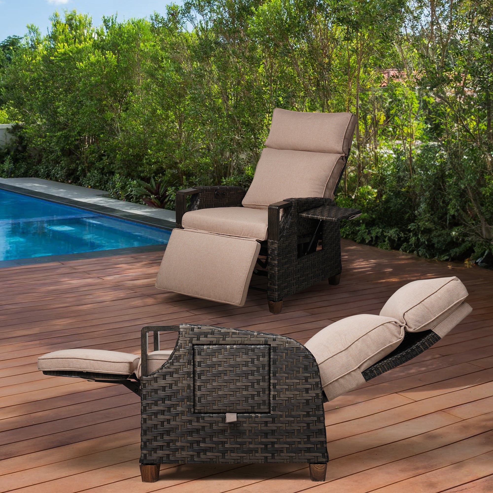 GRANDPATIO 2Pcs Wicker Indoor Outdoor Recliner With Independent grandpatio-2pcs-wicker-indoor-outdoor-recliner-with-independent