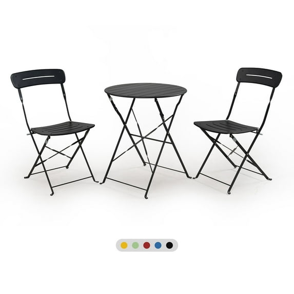 GRANDPATIO 3-Piece Foldable Bistro Set with Round Table, All-Weather Steel Frame, No Assembly, Multi-Color Outdoor Patio Furniture for Garden/Beach, Black