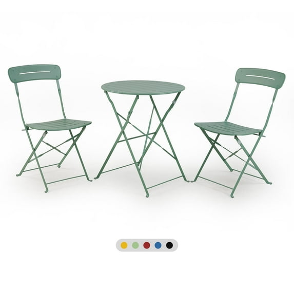 GRANDPATIO 3-Piece Foldable Bistro Set with Round Table,  All-Weather Steel Frame, No Assembly, Multi-Color Outdoor Patio Furniture for Garden/Beach, Garden-Pea Green