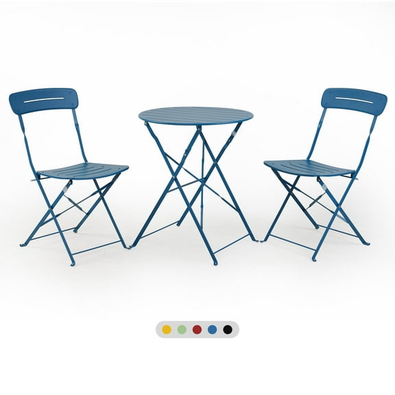 GRANDPATIO 3-Piece Foldable Bistro Set with Round Table, All-Weather Steel Frame, No Assembly, Multi-Color Outdoor Patio Furniture for Garden/Beach, Peacock Blue