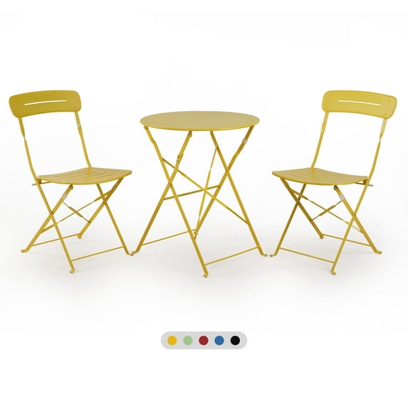GRANDPATIO 3-Piece Foldable Bistro Set with Round Table - All-Weather Steel Frame, No Assembly, Multi-Color Outdoor Patio Furniture for Garden/Beach, Yellow