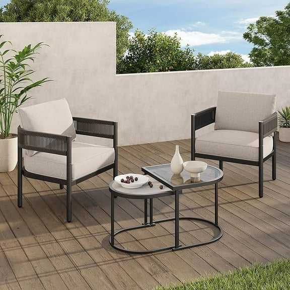 GRANDPATIO 4-Piece Outdoor Wicker Conversation Set with 2 Chairs and 2 Tables, All-Weather