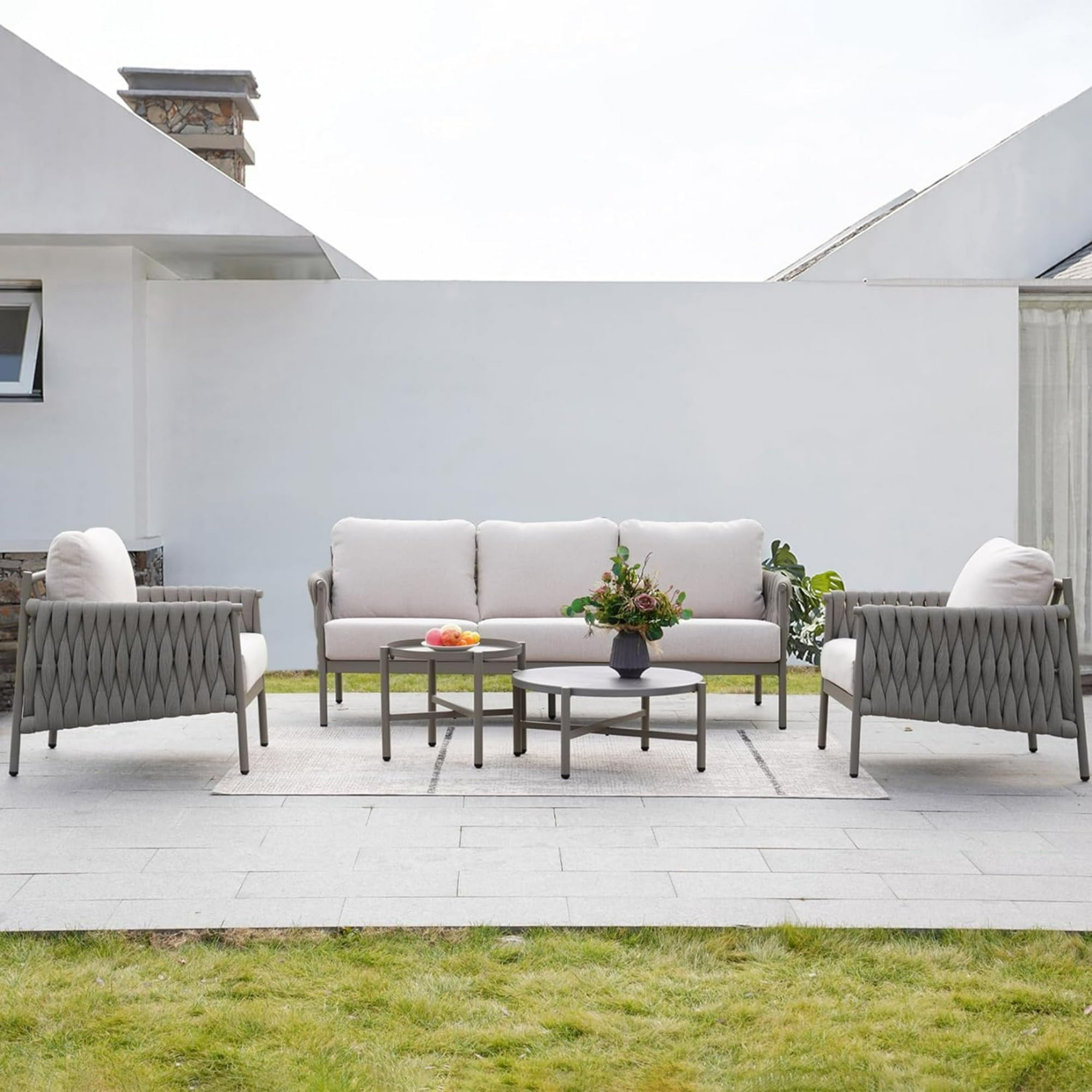 Outdoor Furniture with Tempered Glass Table,  Set Deep Seating with Thick Cushion  (Fluorescent Yellow & Green) main image 1