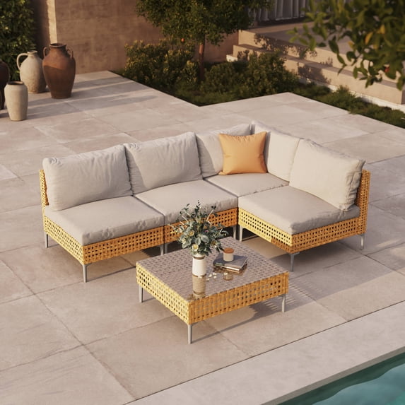 GRANDPATIO Bursa 5-Piece Powdercoated Steel Outdoor Conversation Sets, Beige