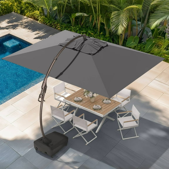 GRANDPATIO Patio Umbrellas 10x13 FT Rectangular Offset Umbrella, Large Patio Cantilever Umbrella with Base Aluminum Outdoor Umbrella for Garden Poolside, Charcoal