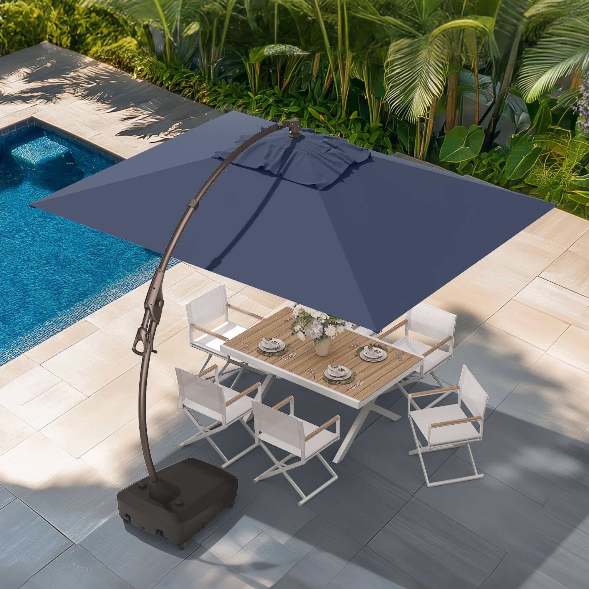 GRANDPATIO Patio Umbrellas  9x12 FT Rectangular Offset Umbrella, Large Patio Cantilever Umbrella with Base Aluminum Outdoor Umbrella for Garden Poolside, Navy Blue