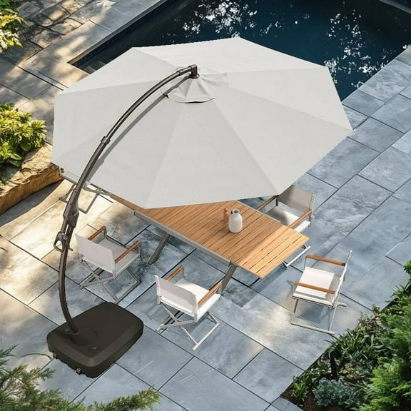 GRANDPATIO Napoli Sunbrella 12ft Round Canteliver Patio Umbrella with Base, Sunbrella Canvas White
