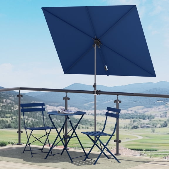 GRANDPATIO Outdoor 6x4 Ft Rectangular Balcony Umbrella, 360°Tilt & Rotation Flat Umbrella Shade, Navy Blue