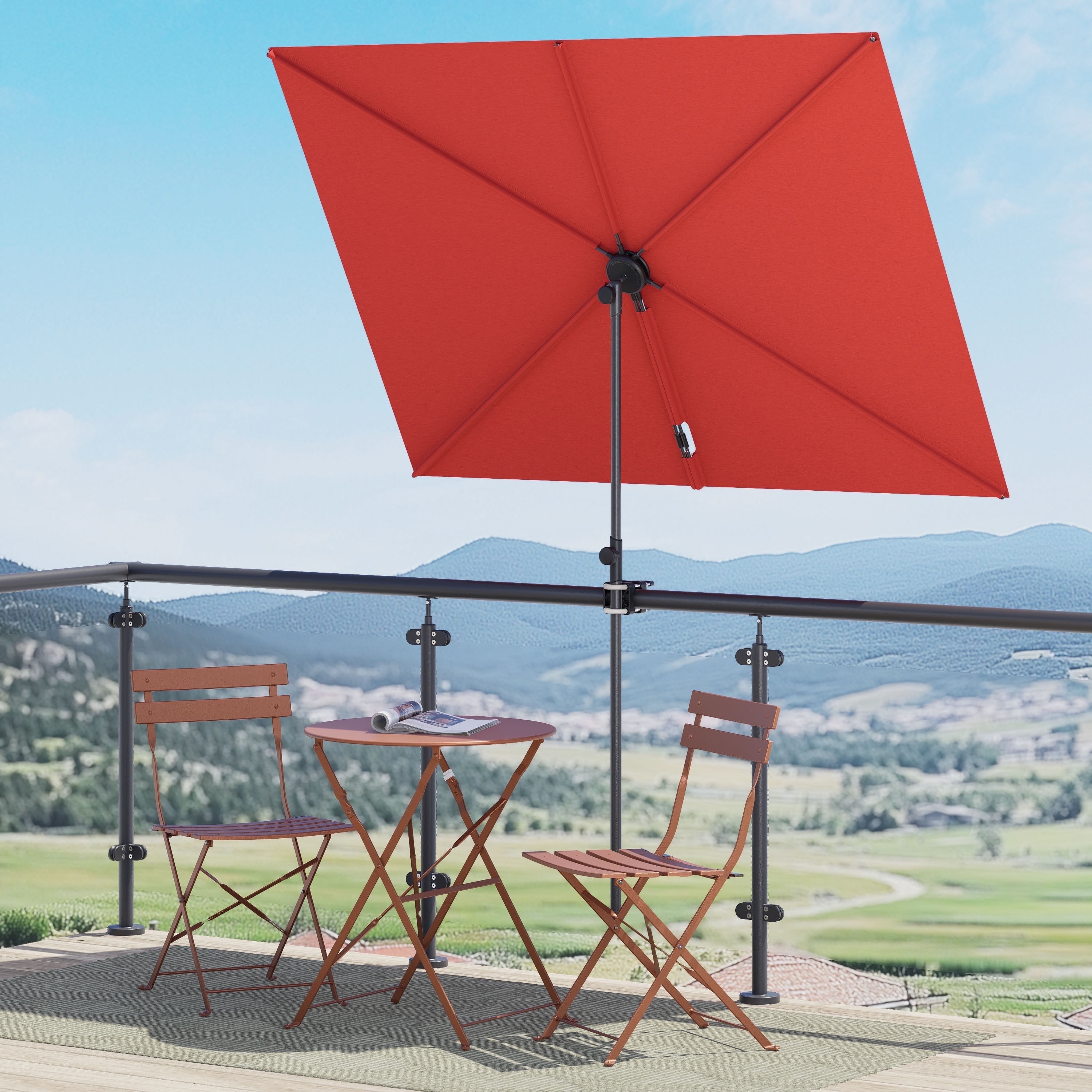 flat patio umbrella Double-Sided Rectangular resistant 180gsm polyester Outsunny 11ft Cantilever Patio Umbrella