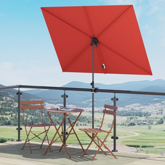 GRANDPATIO Outdoor 6x4 Ft Rectangular Balcony Umbrella, 360°Tilt & Rotation Flat Umbrella Shade, Red