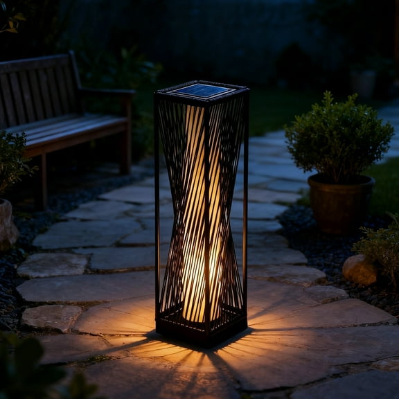 GRANDPATIO Outdoor Lights Solar Floor Lamp Resin Wicker Weave Waterproof Outside Deck Light for Porch, Yard, Garden, Lawn Decor，Dark Brown