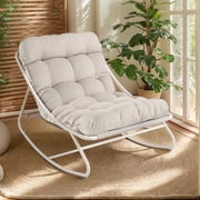 GRANDPATIO Outdoor Rocking Chair Modern Steel Cozy Lounge Rocker Chair with Cushion for Balcony Porch Patio, Beige Set of 1