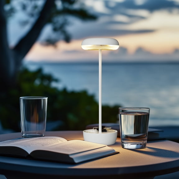 GRANDPATIO Outdoor Solar Steel Table Lamp with USB Port and Multi-Mode Lighting, White