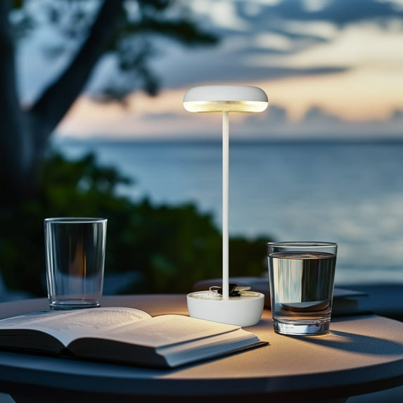 GRANDPATIO Outdoor Solar Steel Table Lamp with USB Port and Multi-Mode Lighting, White