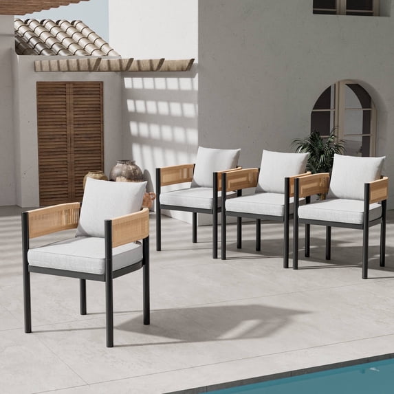 GRANDPATIO Steel Outdoor Dining Arm Chairs - Set of 4, Khaki Wicker ...