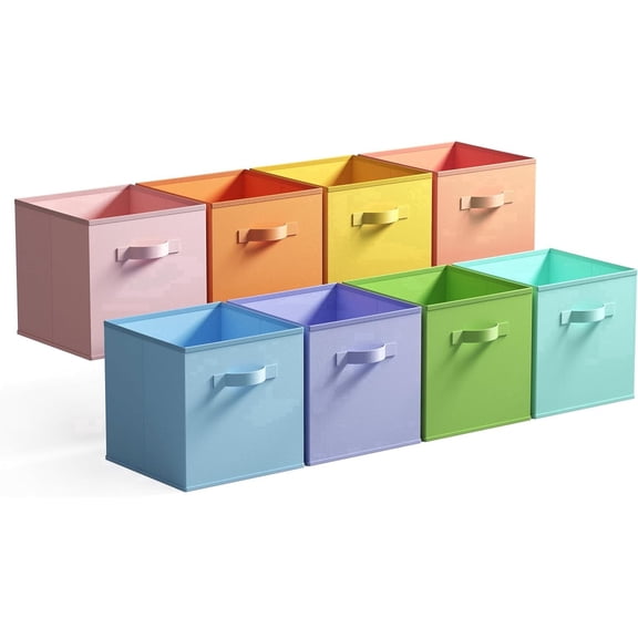GRANNY SAYS 11 Inch Cube Storage Bins, Foldable Fabric Storage Baskets for Organizing, Dual Handle Organizer Bins, 8 Count, Pastel