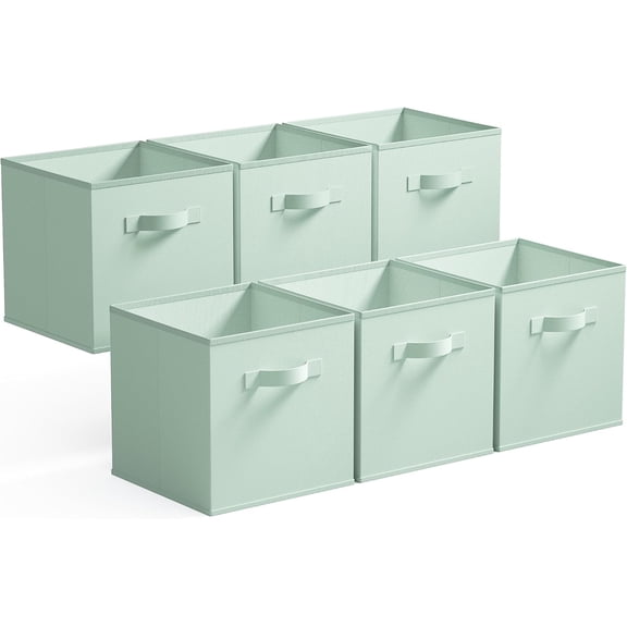 GRANNY SAYS 11 Inch Cube Storage Bins, Solid Mint Green Foldable Fabric Baskets for Closet & Playroom Organizing, 6 Pack