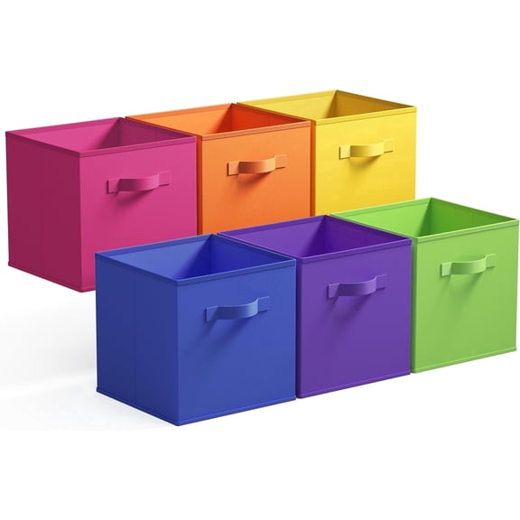 GRANNY SAYS 13 Inch Cube Storage Bins, Fabric Storage Baskets with Handles, Collapsible Cube Organizer for Shelves and Closet, 6-Pack, Rainbow