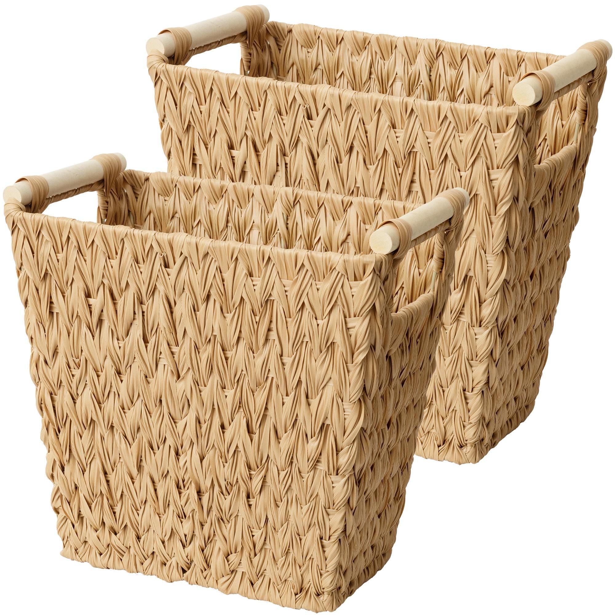GRANNY SAYS 2 Pack Woven Trash Basket with Builtin Handles, Wicker Bathroom Trash Can for Dorm