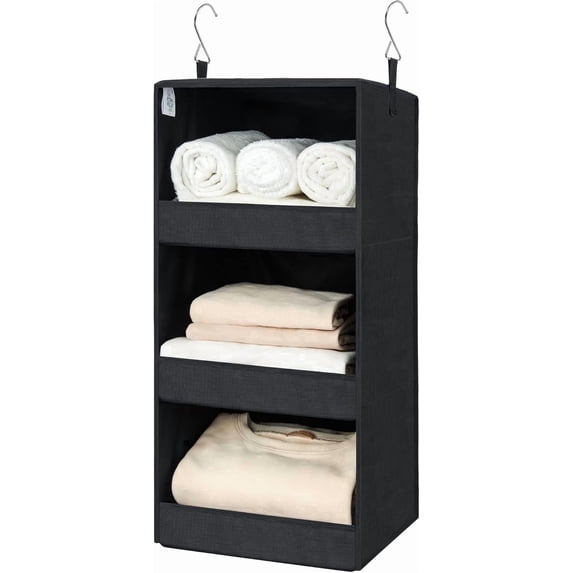 GRANNY SAYS 3-Shelf Hanging Closet Organizer, Collapsible Closet Hanging Shelves, Nursery Hanging Organizer, Black