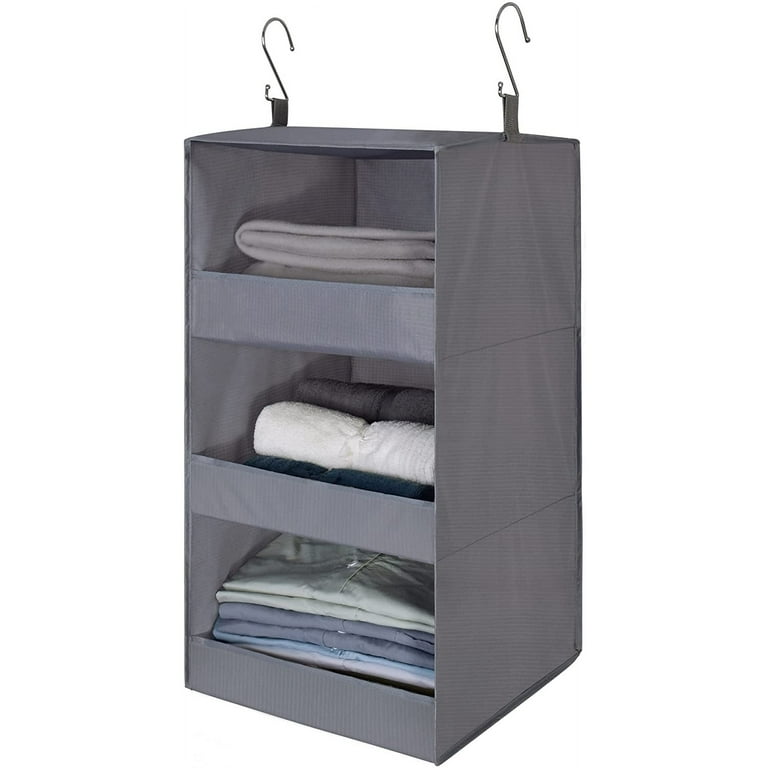 StorageWorks 3-Shelf Hanging Closet Organizer, Adjustable Hanging Closet Organizers and Storage, Canvas, Gray, 13”W x 13”D x 27.